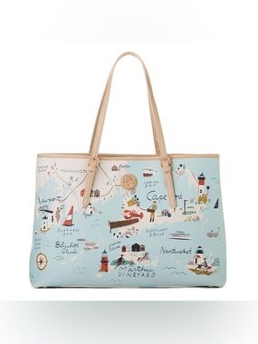 Spartina 449 Greetings From Northeastern Harbors Large Map Tote Shoulder HandBag